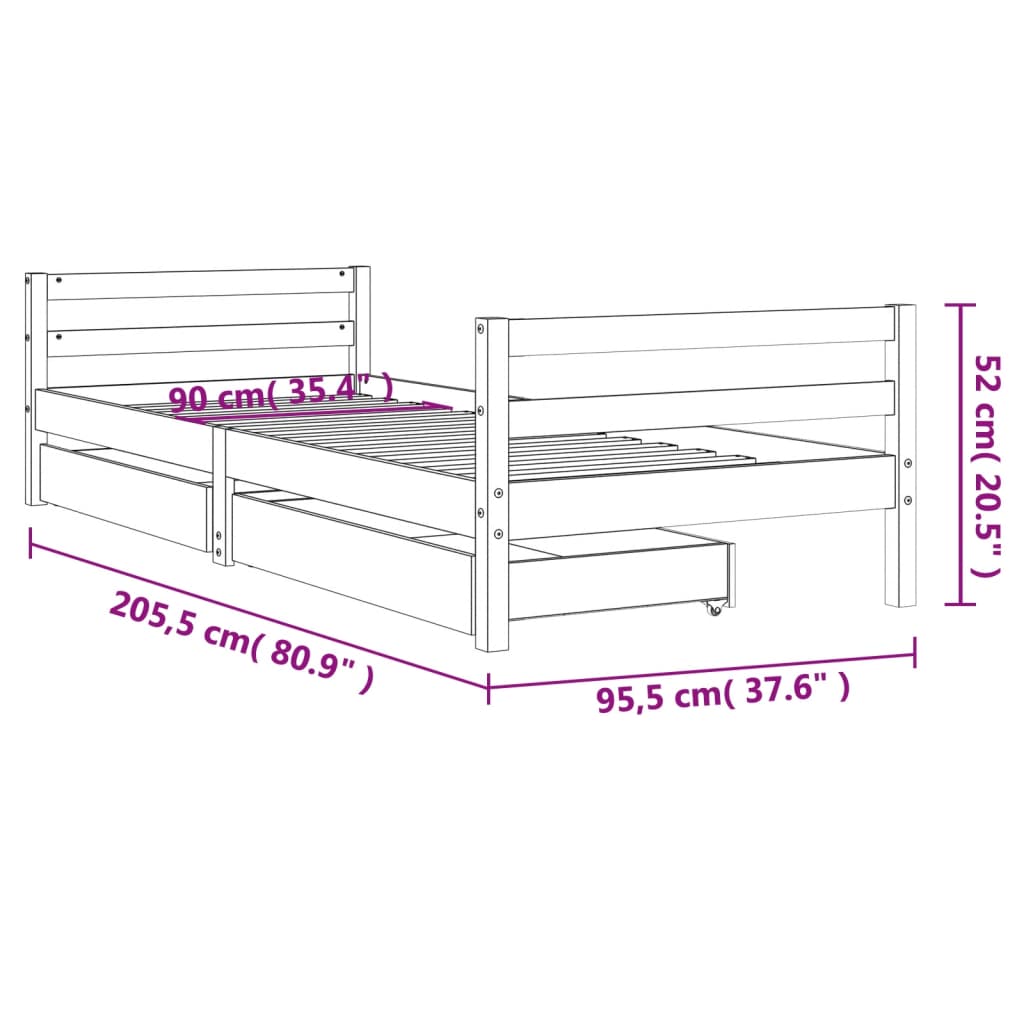 Giroletto Bambini con Cassetti Bianco 90x200cm Massello di Pino - homemem39