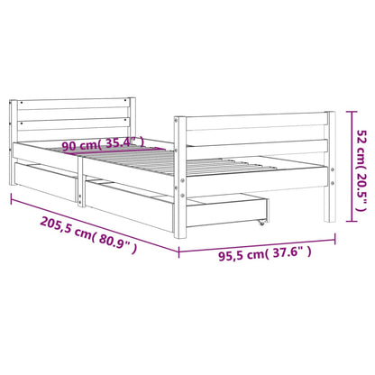 Giroletto Bambini con Cassetti Bianco 90x200cm Massello di Pino - homemem39