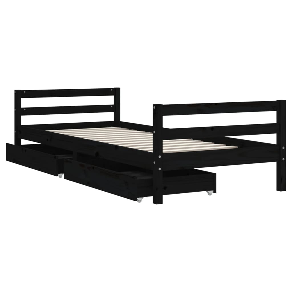 Giroletto Bambini con Cassetti Nero 90x200cm Massello di Pino - homemem39