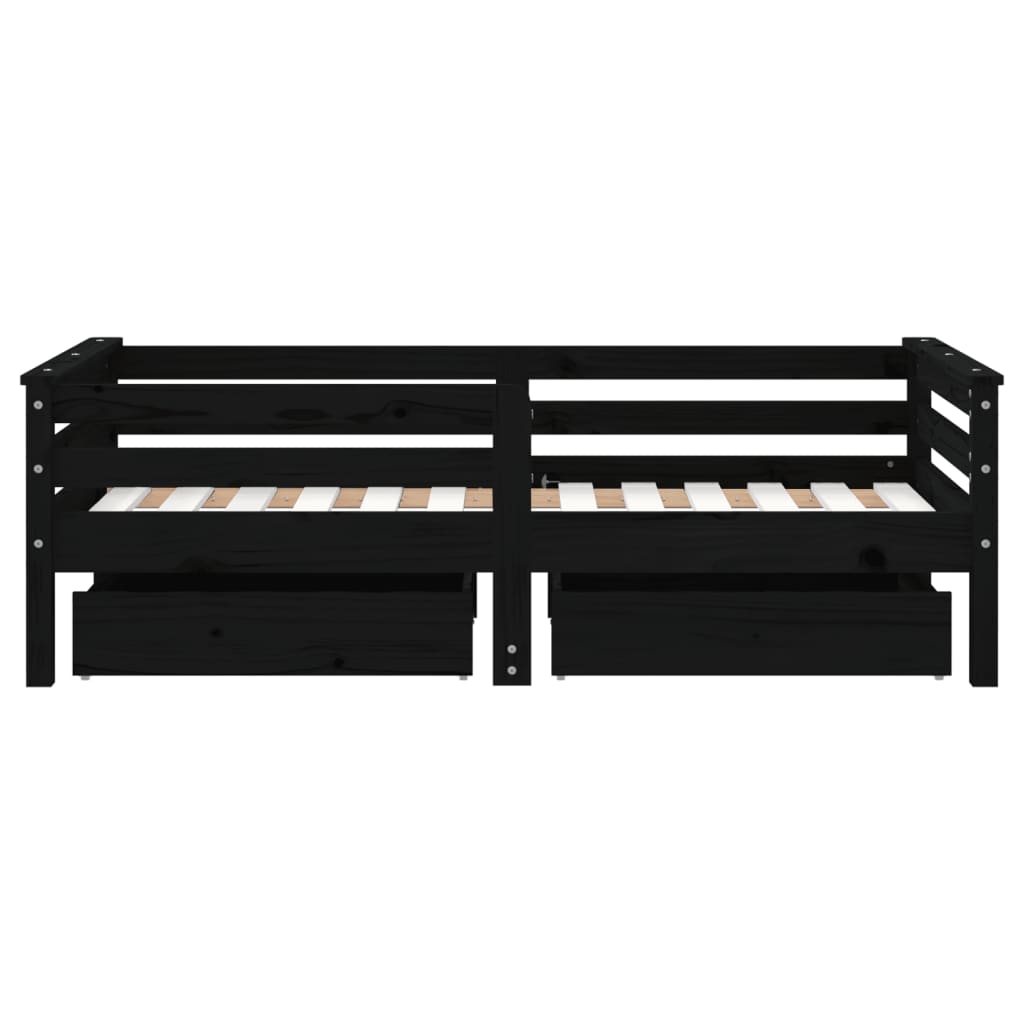 Giroletto Bambini con Cassetti Nero 70x140cm Massello di Pino - homemem39