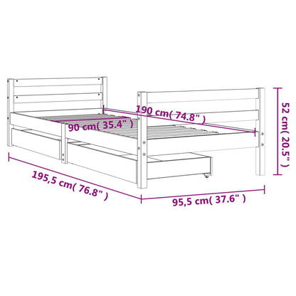 Giroletto Bambini con Cassetti Bianco 90x190 cm Massello Pino - homemem39