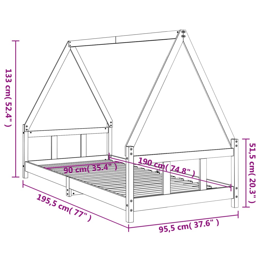 Giroletto per Bambini 90x190 cm in Legno Massello di Pino - homemem39