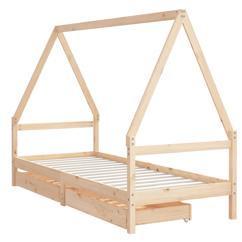 Giroletto Bambini con Cassetti 80x200 cm Legno Massello di Pino - homemem39