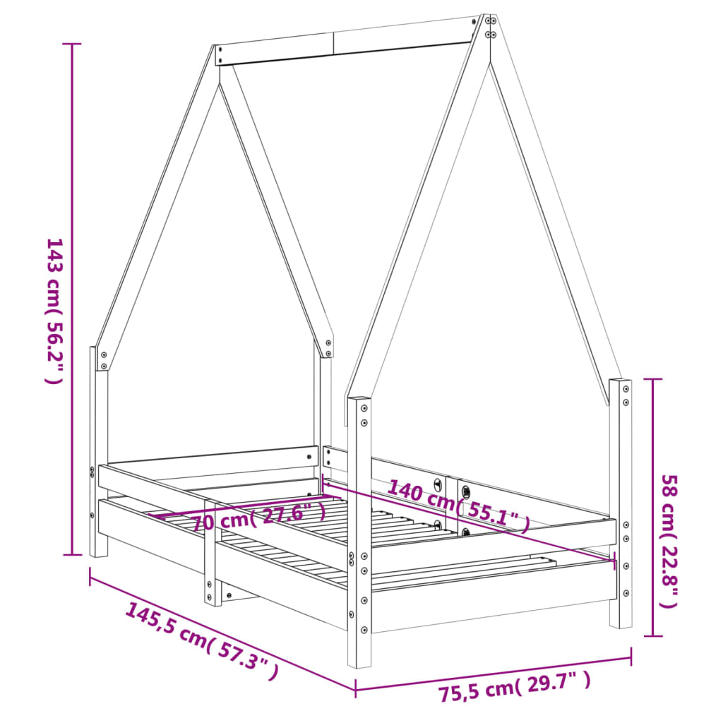 Giroletto per Bambini Bianco 70x140cm in Legno Massello di Pino - homemem39