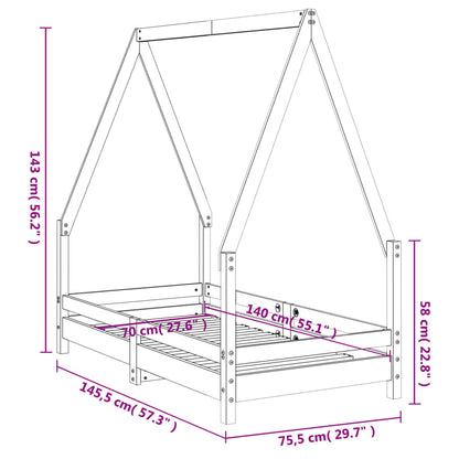 Giroletto per Bambini Bianco 70x140cm in Legno Massello di Pino - homemem39