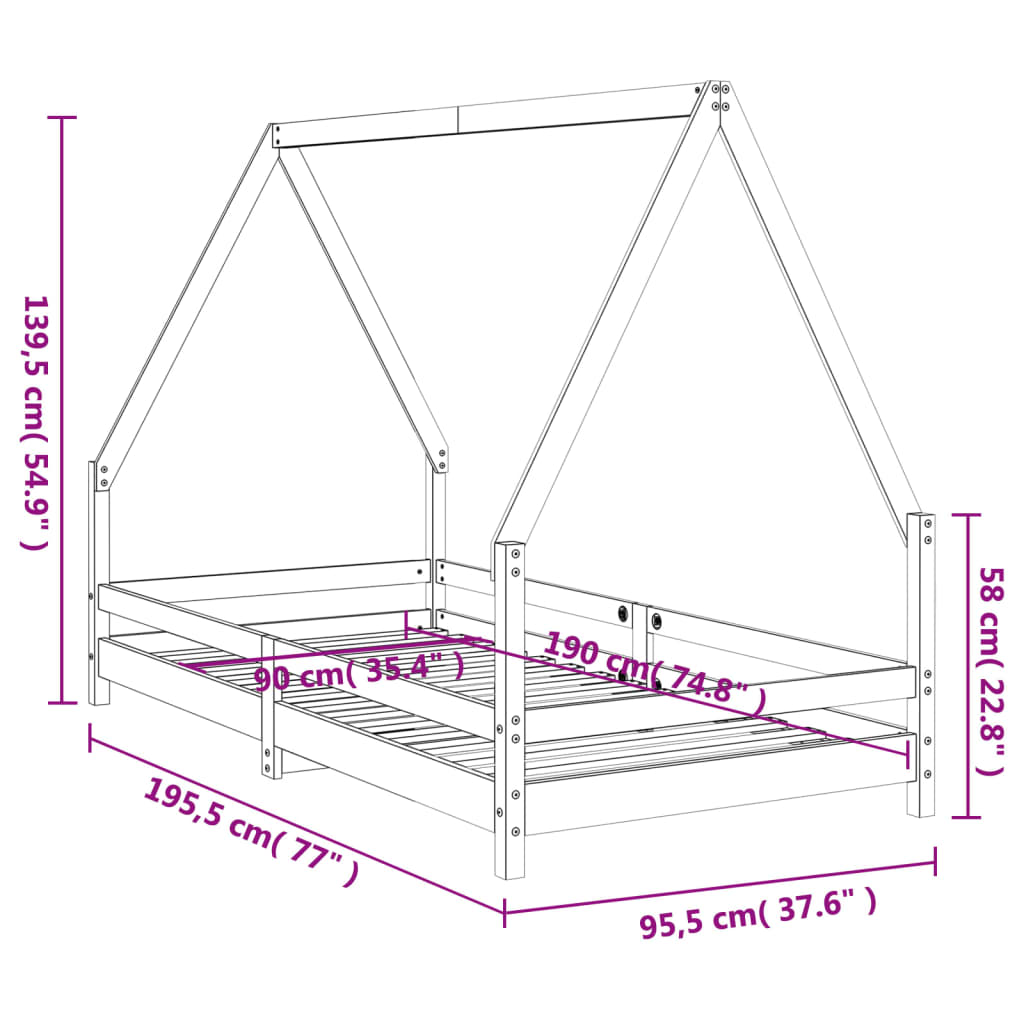 Giroletto per Bambini 90x190 cm in Legno Massello di Pino - homemem39