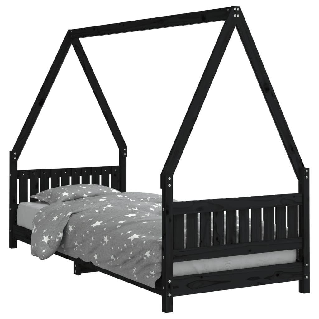 Giroletto per Bambini Nero 80x200 cm in Legno Massello di Pino - homemem39