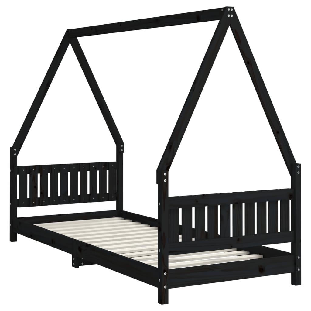 Giroletto per Bambini Nero 80x200 cm in Legno Massello di Pino - homemem39