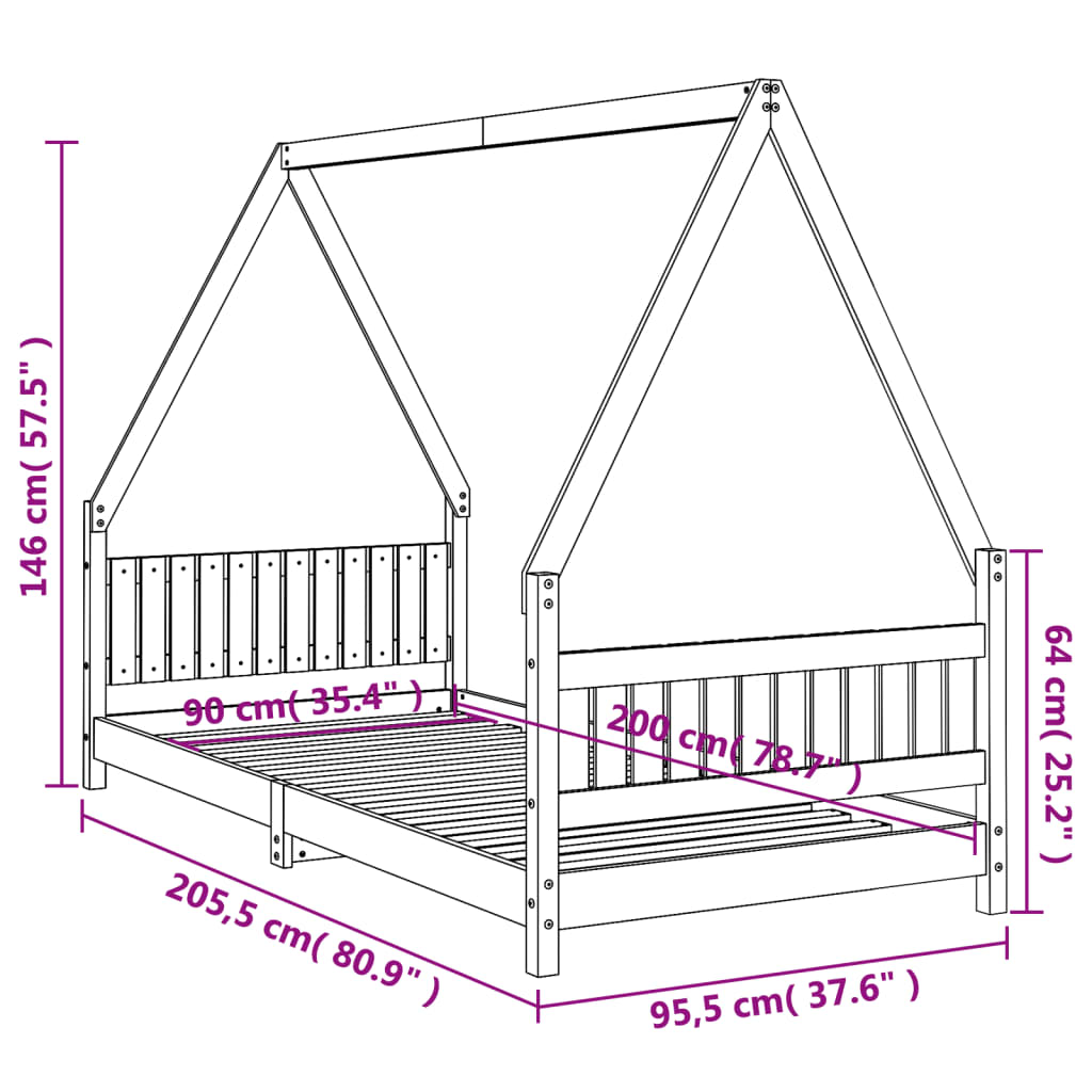 Giroletto per Bambini 90x200 cm in Legno Massello di Pino - homemem39