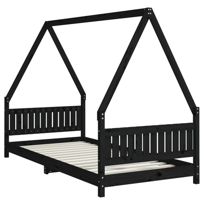 Giroletto per Bambini Nero 90x200 cm in Legno Massello di Pino - homemem39