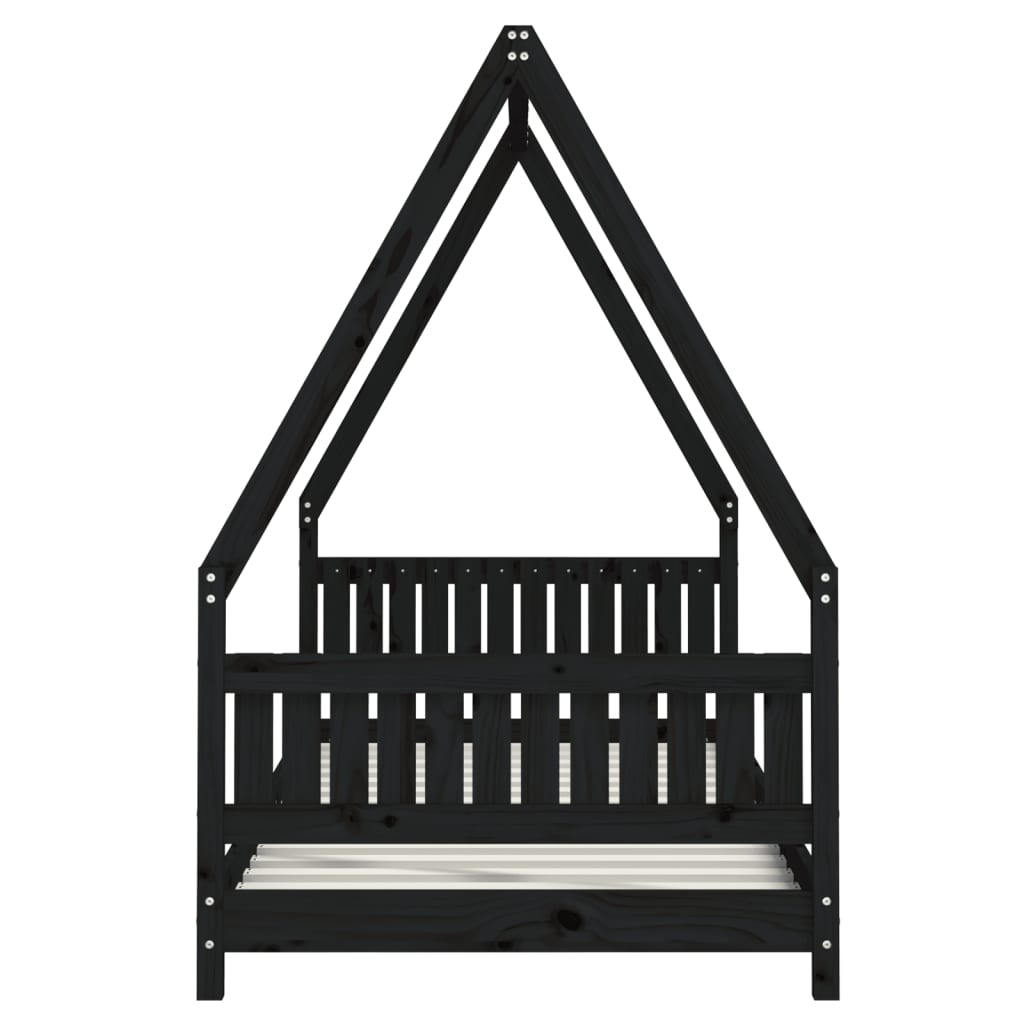 Giroletto per Bambini Nero 90x200 cm in Legno Massello di Pino - homemem39