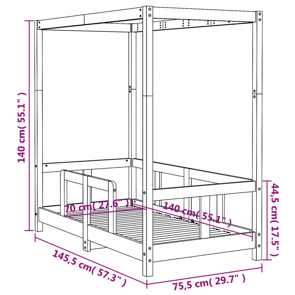 Giroletto per Bambini 70x140 cm in Legno Massello di Pino - homemem39