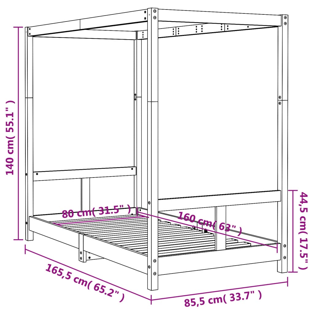 Giroletto per Bambini 80x160 cm in Legno Massello di Pino - homemem39