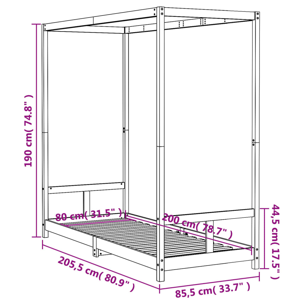 Giroletto per Bambini 80x200 cm in Legno Massello di Pino - homemem39