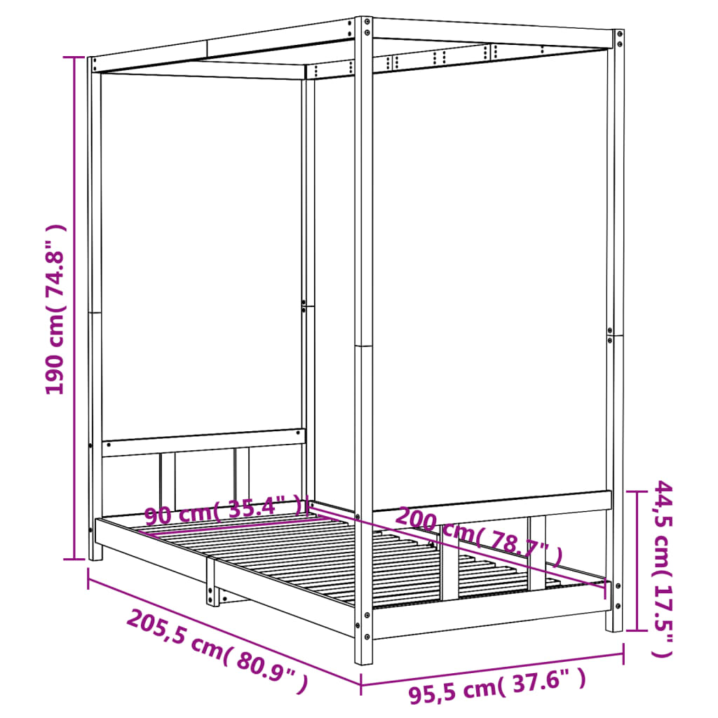 Giroletto per Bambini 90x200 cm in Legno Massello di Pino - homemem39