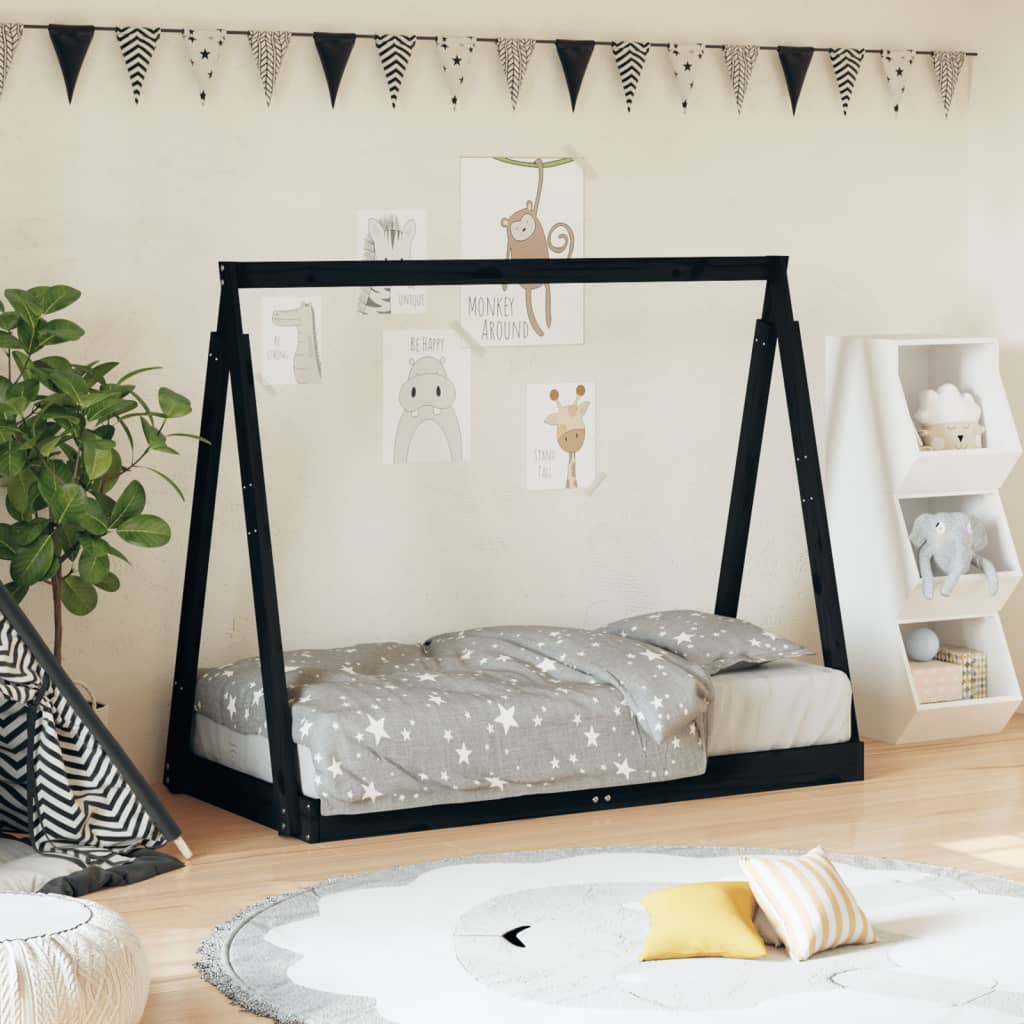 Giroletto per Bambini Nero 70x140 cm in Legno Massello di Pino - homemem39