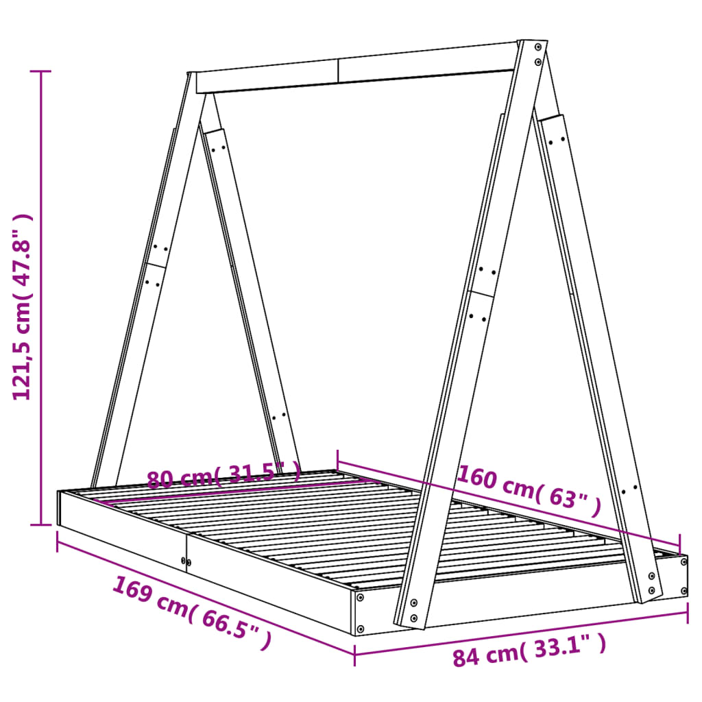 Giroletto per Bambini Bianco 80x160cm in Legno Massello di Pino - homemem39