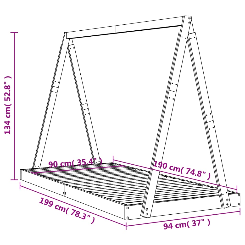 Giroletto per Bambini 90x190 cm in Legno Massello di Pino - homemem39