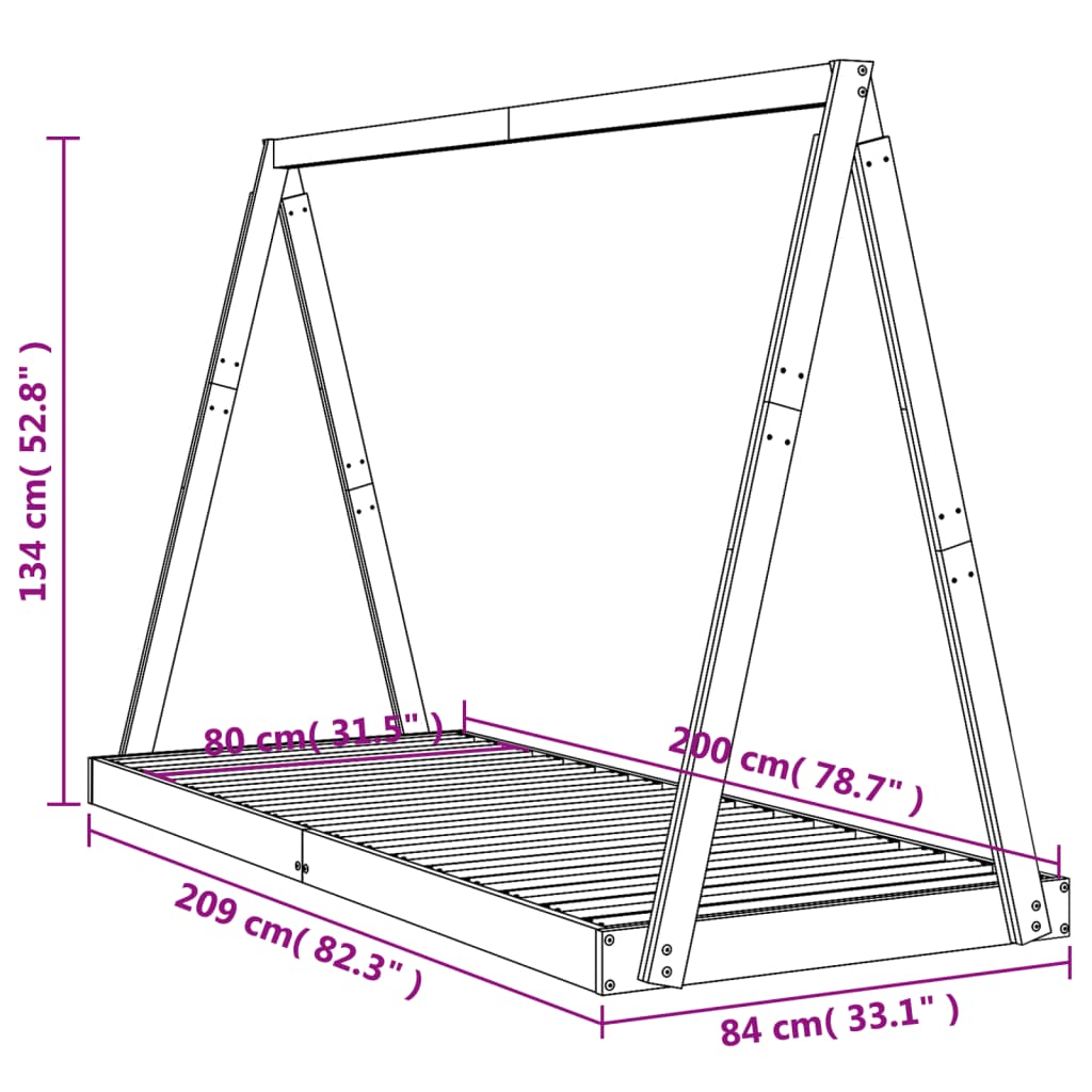 Giroletto per Bambini 80x200 cm in Legno Massello di Pino - homemem39