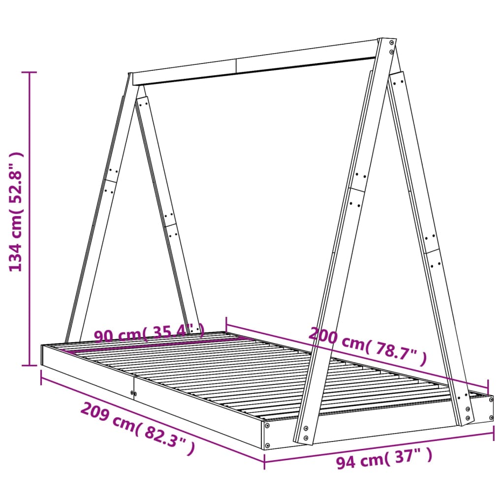 Giroletto per Bambini 90x200 cm in Legno Massello di Pino - homemem39