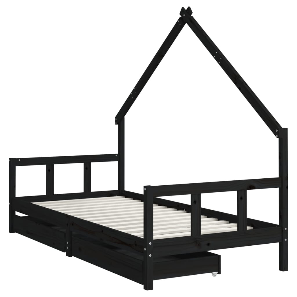 Giroletto per Bambini con Cassetti Nero 90x190 cm Massello Pino - homemem39