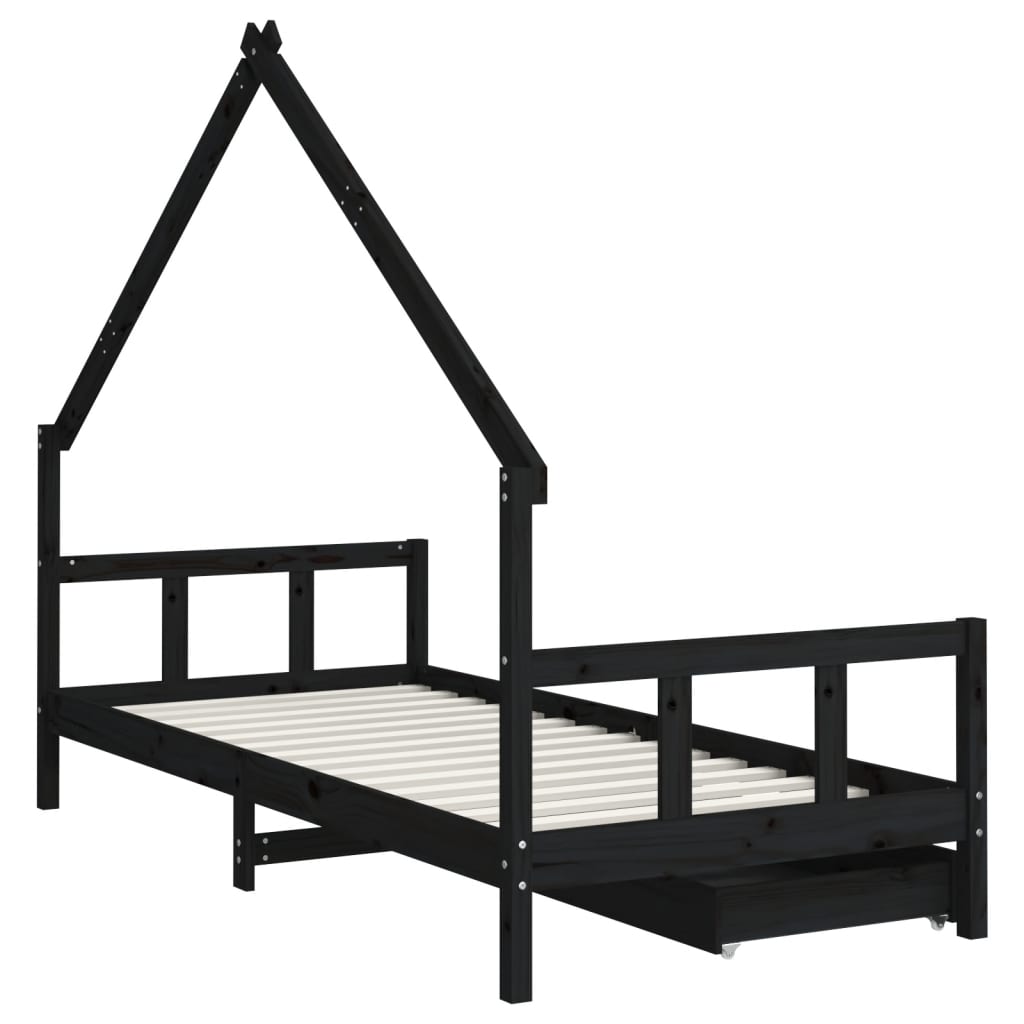 Giroletto per Bambini con Cassetti Nero 90x190 cm Massello Pino - homemem39