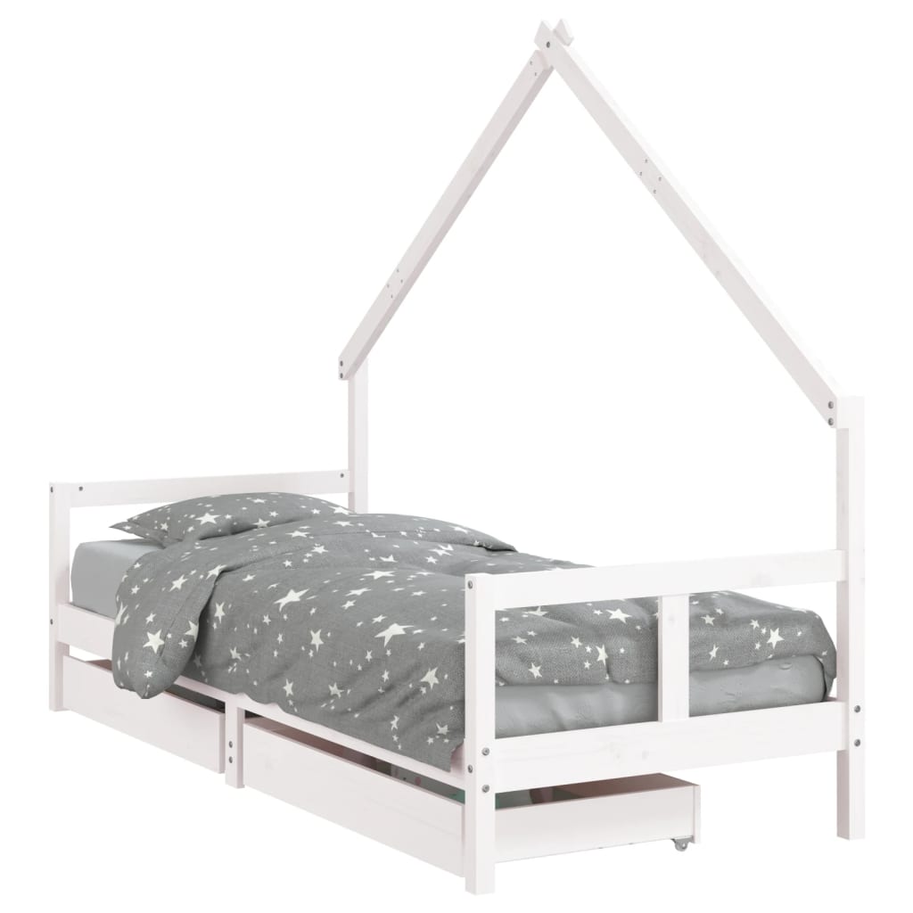 Giroletto Bambini con Cassetti Bianco 80x200cm Massello di Pino - homemem39