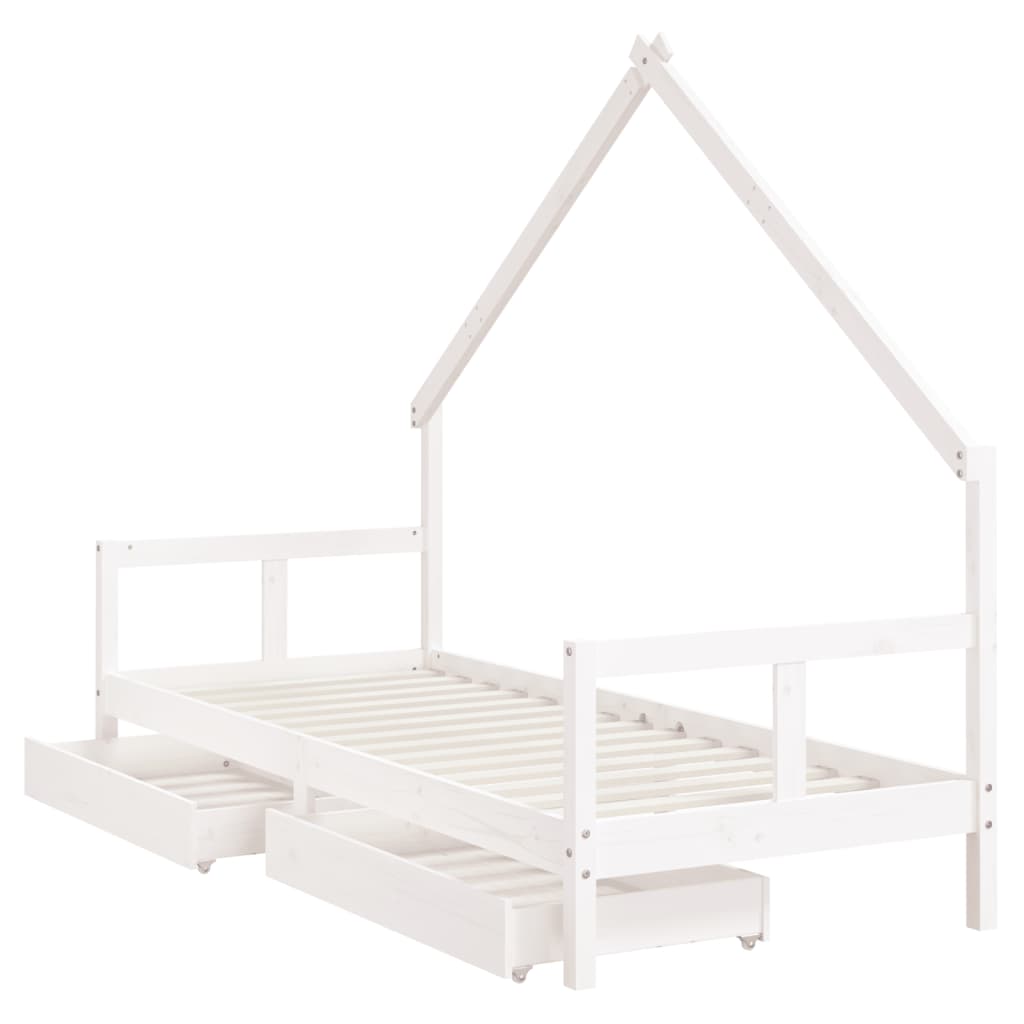 Giroletto Bambini con Cassetti Bianco 80x200cm Massello di Pino - homemem39