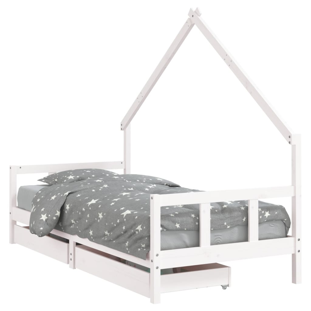 Giroletto Bambini con Cassetti Bianco 90x200cm Massello di Pino - homemem39