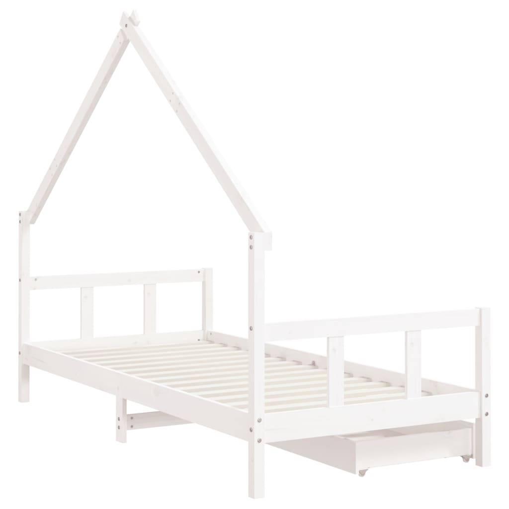 Giroletto Bambini con Cassetti Bianco 90x200cm Massello di Pino - homemem39