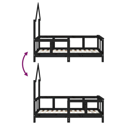 Giroletto per Bambini Nero 70x140 cm in Legno Massello di Pino - homemem39