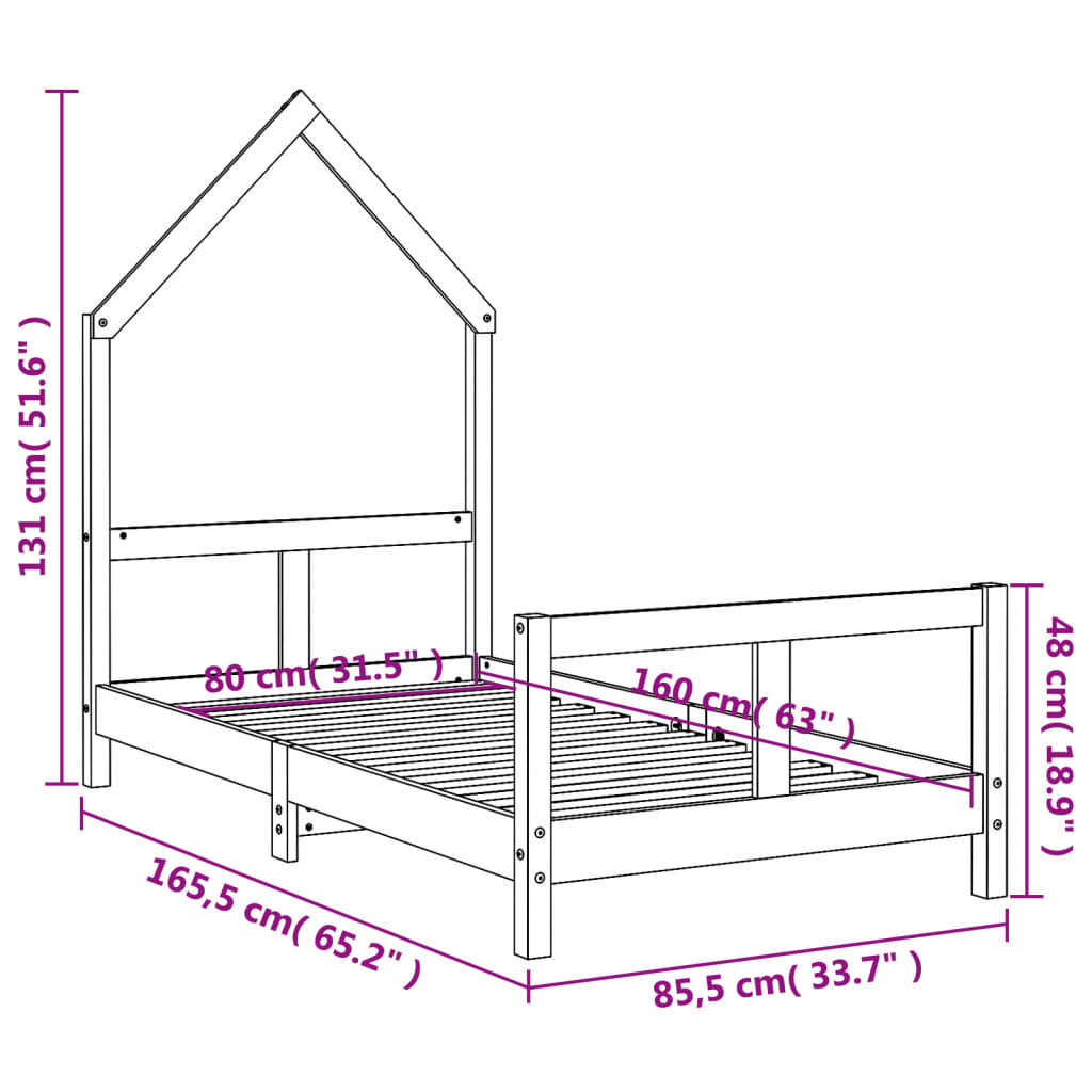 Giroletto per Bambini Bianco 80x160cm in Legno Massello di Pino - homemem39