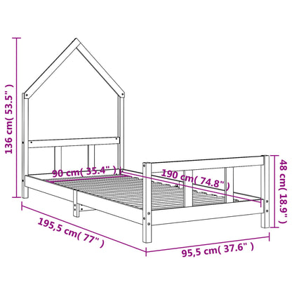 Giroletto per Bambini Bianco 90x190cm in Legno Massello di Pino - homemem39