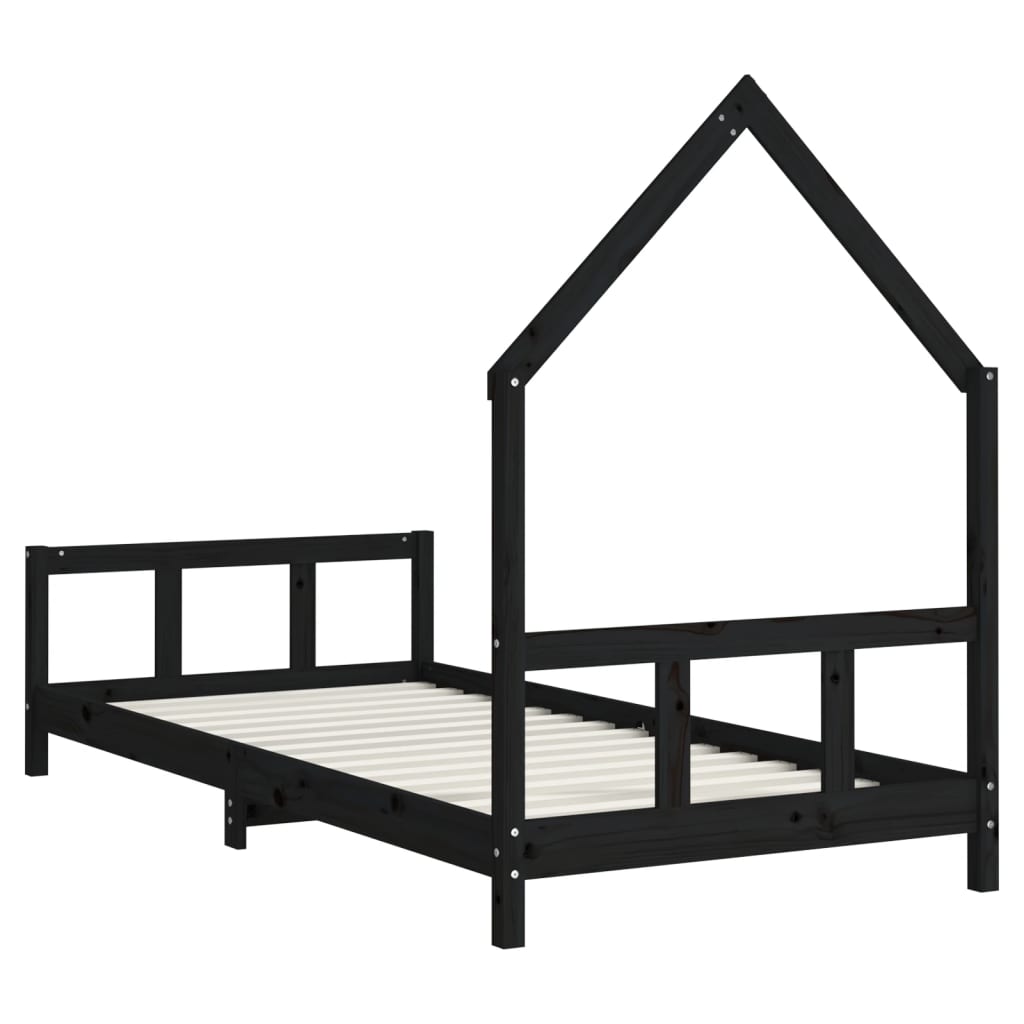 Giroletto per Bambini Nero 90x190 cm in Legno Massello di Pino - homemem39