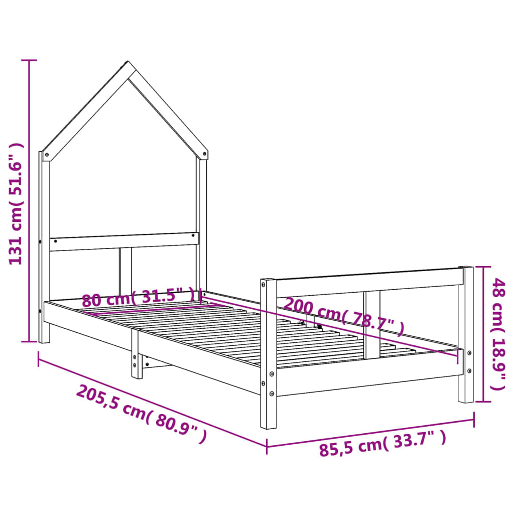 Giroletto per Bambini Bianco 80x200cm in Legno Massello di Pino - homemem39