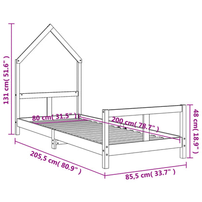 Giroletto per Bambini Nero 80x200 cm in Legno Massello di Pino - homemem39