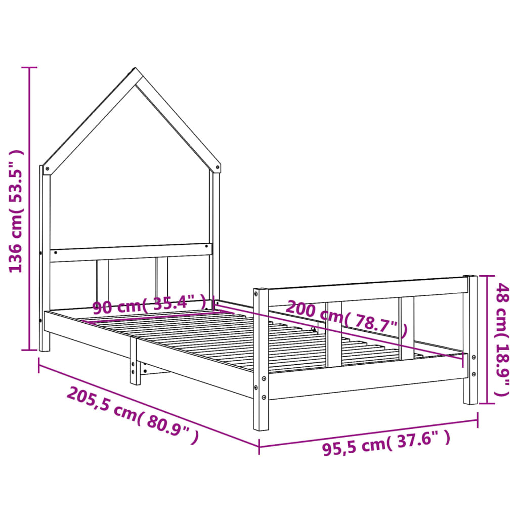 Giroletto per Bambini 90x200 cm in Legno Massello di Pino - homemem39