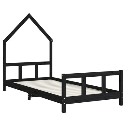 Giroletto per Bambini Nero 90x200 cm in Legno Massello di Pino - homemem39