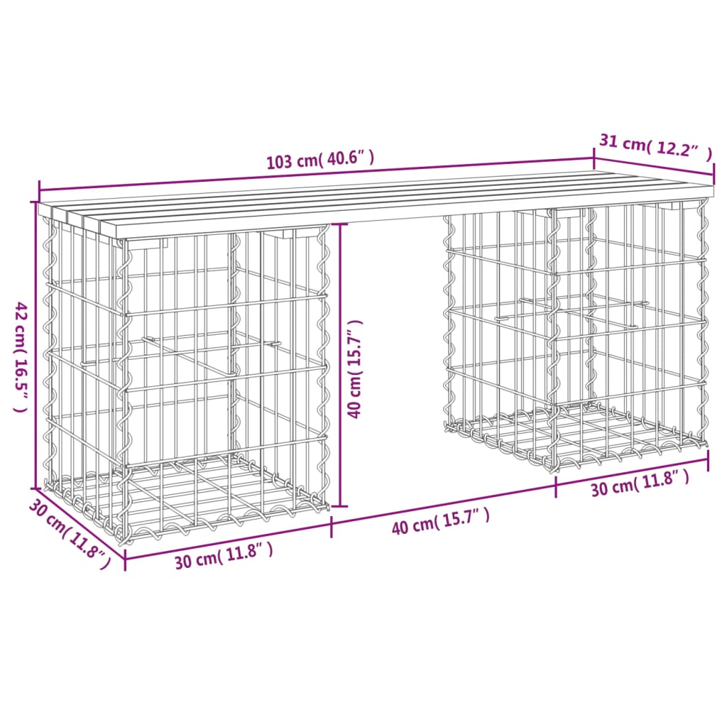 Panca da Giardino Design Gabbione 103x31x42 cm Massello Douglas - homemem39