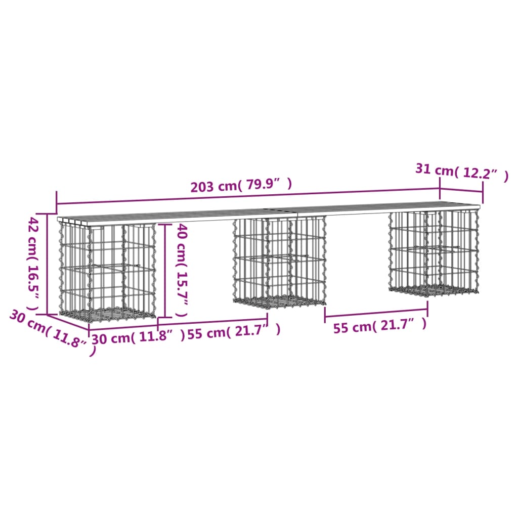 Panca da Giardino Design Gabbione 203x31x42 cm Massello Douglas - homemem39