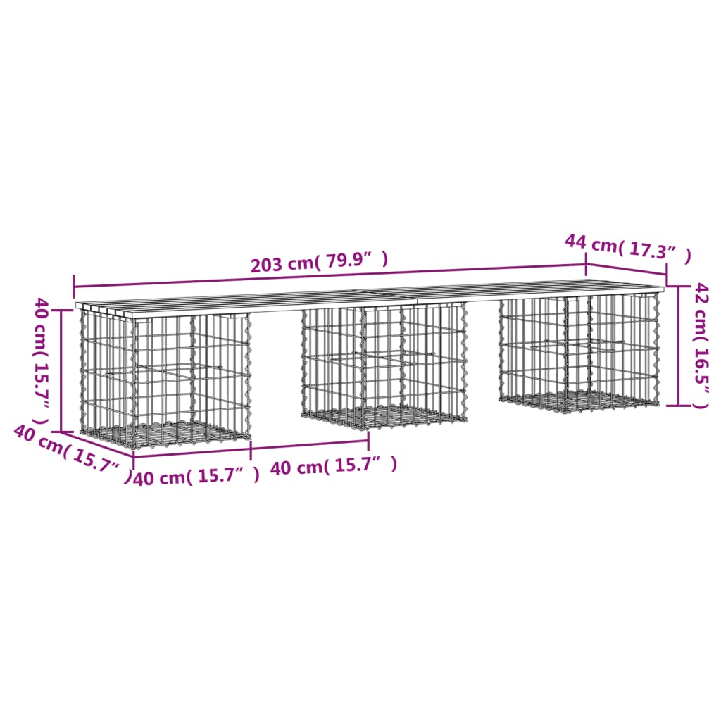 Panca Giardino Design Gabbione 203x44x42 cm Legno Massello Pino - homemem39