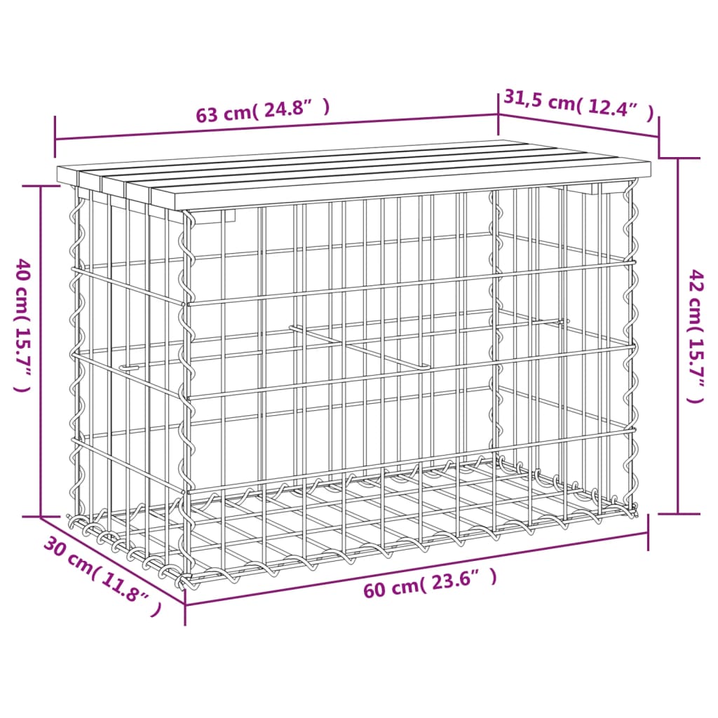 Panca Giardino Design Gabbione 63x31,5x42cm Legno Massello Pino - homemem39