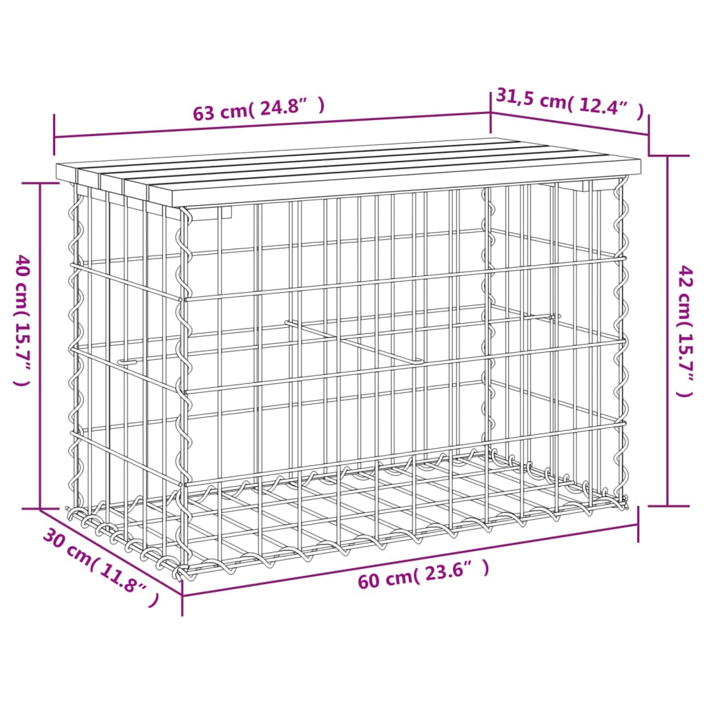 Panca da Giardino Design Gabbione 63x31,5x42 cm Pino Impregnato - homemem39