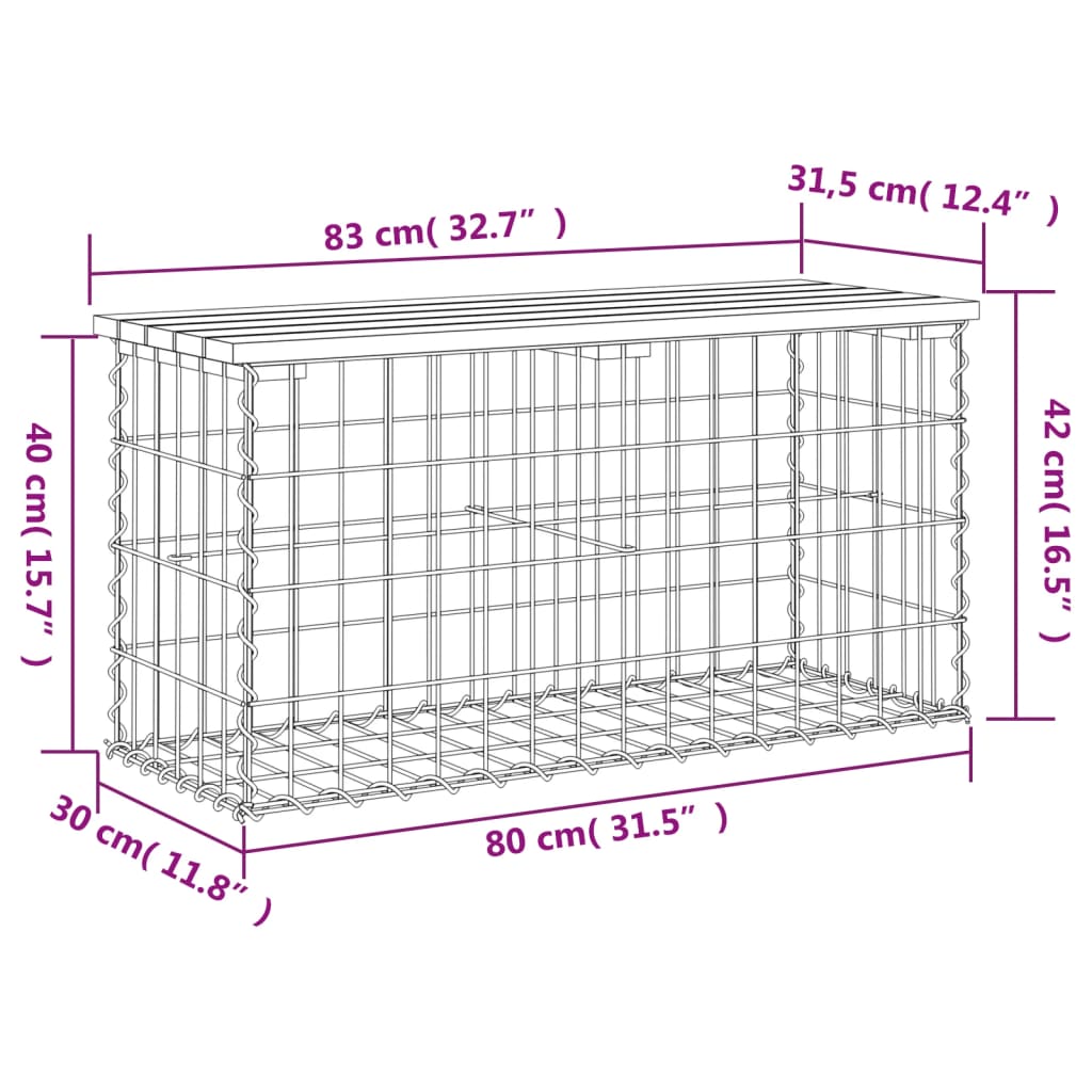 Panca da Giardino Design Gabbione 83x31,5x42cm Massello Douglas - homemem39