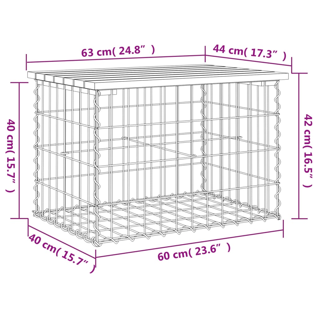 Panca Giardino Design Gabbione 63x44x42 cm Legno Massello Pino - homemem39