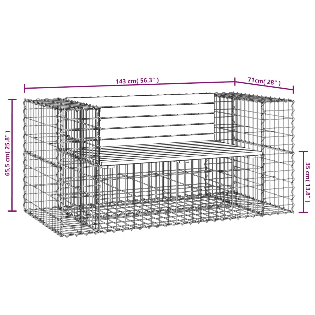 Panca Giardino Design Gabbione 143x71x65,5 cm Massello di Pino - homemem39