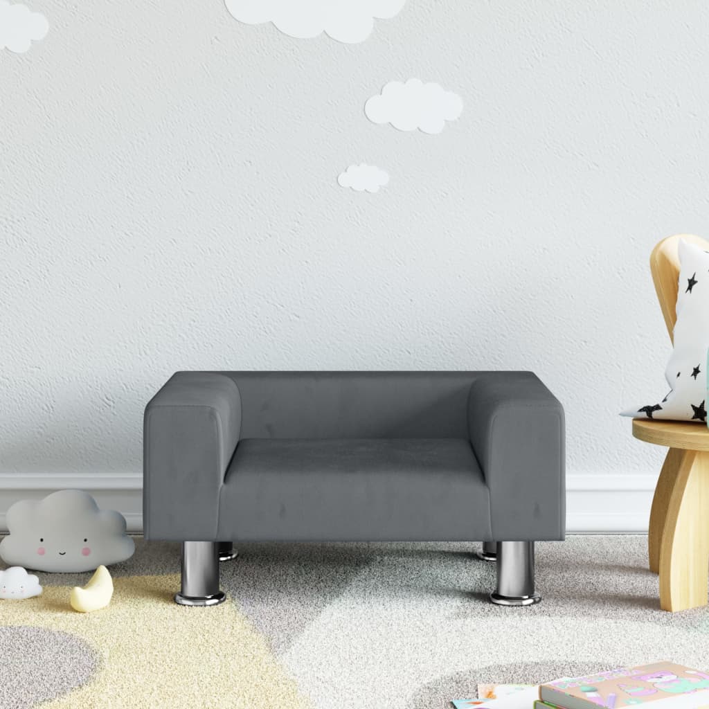 Divano per Bambini Grigio Scuro 50x40x26,5 cm in Velluto - homemem39