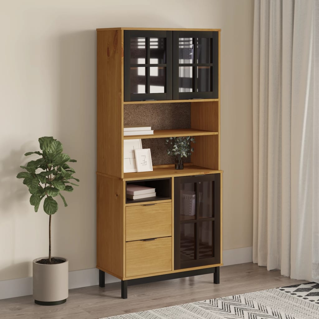 Credenza con Anta in Vetro FLAM 80x40x180 cm in Legno di Pino - homemem39