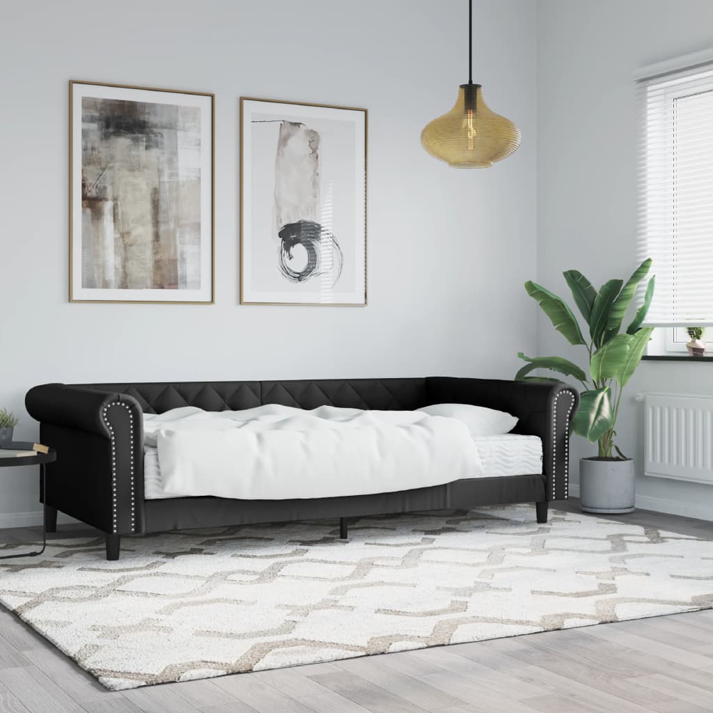 Divano Letto con Materasso Nero 90x200 cm in Similpelle - homemem39