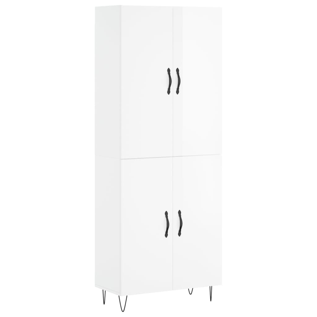 Credenza Bianco Lucido 69,5x34x180 cm in Legno Multistrato - homemem39